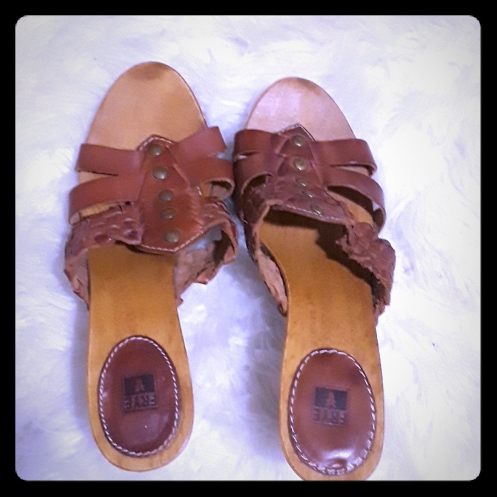 Frye: Brown slip on heels